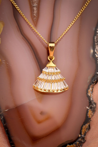 Baget Taşlı Gold Renk Kolye