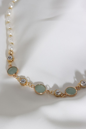 Yeşil Yuvarlak Taşlı İnci Kolye