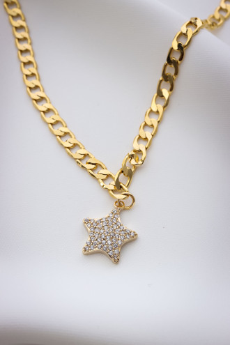Yıldız Uçlu Gold Renk Zincir Kolye