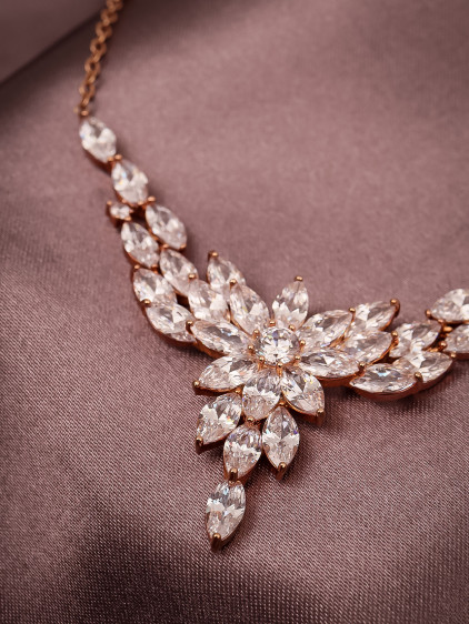 Zircon Taşlı Rose Abiye Kolye