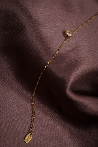 Tek Taş Ince Zincir Gold Renk Bileklik