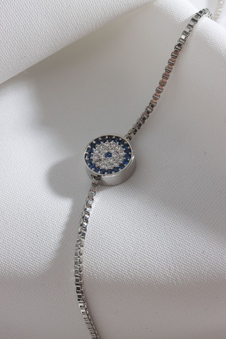 Zircon Taşlı Gümüş Renk Nazar Bileklik