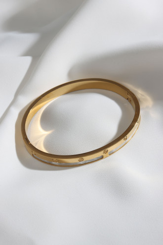 Çelik Sedefli Gold Renk Kelepçe Bilezik