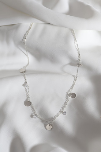 Pul Ve Taş Detaylı Gümüş Renk Zincir Kolye