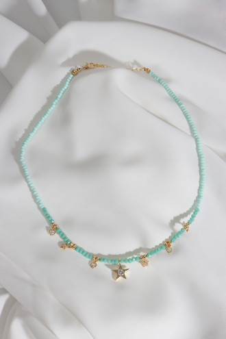 Yıldız Uçlu Yeşil Boncuk Kolye