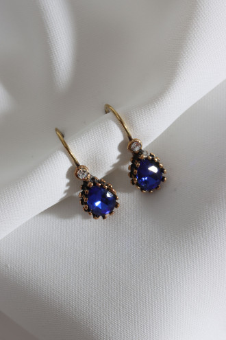 Küçük Damla Model Lacivert Taşlı Otantik Küpe