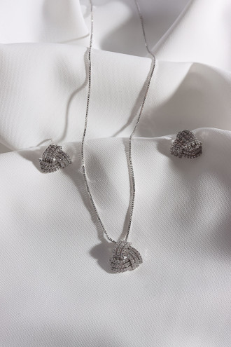 Zircon Taşlı Üçgen Kolye-Küpe Abiye Set