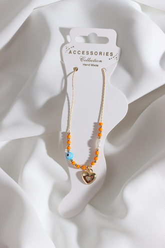 Boncuklu Zircon Taşlı Kalp Sallantılı Gold Renk Halhal