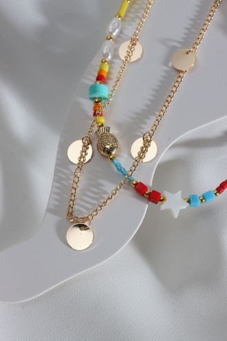 2'Li Pullu Boncuklu Renkli Gold Renk Halhal