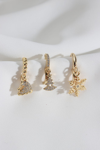 3'Lü Kar Tanesi Figür Gold Renk Küpe 3'Lü Kar Tanesi Figür Gold Renk Küpe