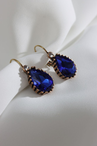 Büyük Boy Lacivert Taşlı Damla Otantik Küpe