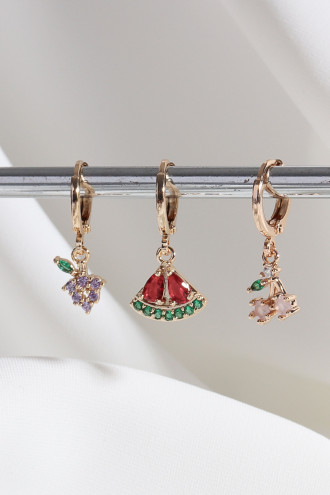 Vip Collectıon 3'Lü Meyve Figür Gold Renk Halka Küpe