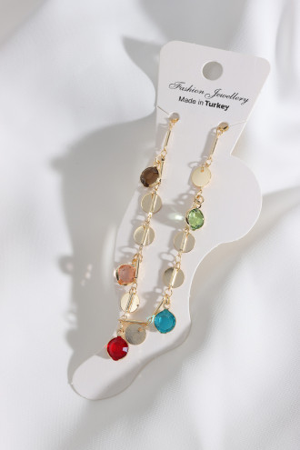 Renkli Taşlı Pul Detaylı Gold Renk Halhal