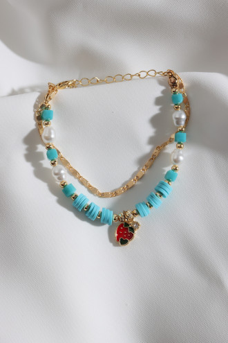 2'Li Mavi Boncuklu Çilek Figür Bileklik