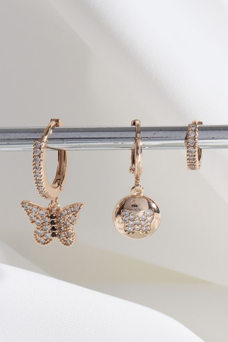 Vip Collectıon 3'Lü Kelebek Gold Renk Halka Küpe