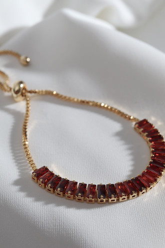Kırmızı Baget Taşlı Gold Renk Asansörlü Su Yolu Bileklik
