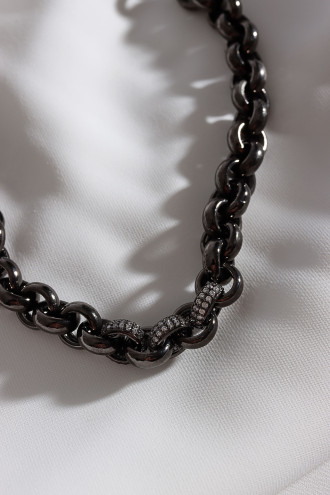 Siyah Uçları Zircon Taşlı Zincir Kararmaz Kolye