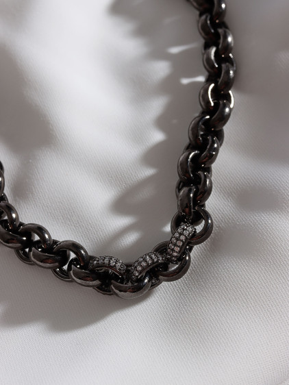 Siyah Uçları Zircon Taşlı Zincir Kararmaz Kolye