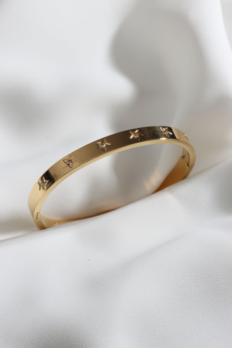 Yıldız Figürlü Gold Renk Çelik Kelepçe Bilezik