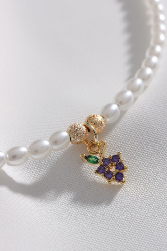 İnci Mor Zircon Taşlı Üzüm Kolye