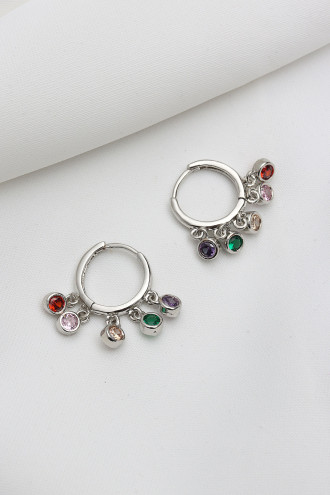 Renkli Taşlı Gümüş Renk Shakira Küpe Renkli Taşlı Gümüş Renk Shakira Küpe