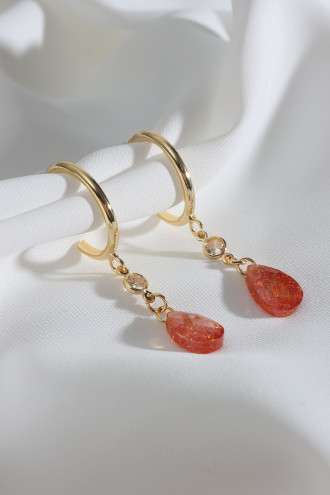 Kahve Rengi Rengi Doğal Taşlı Halka Küpe