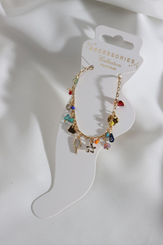 Gold Renk Boncuk Ve Taş Sallantılı Halhal