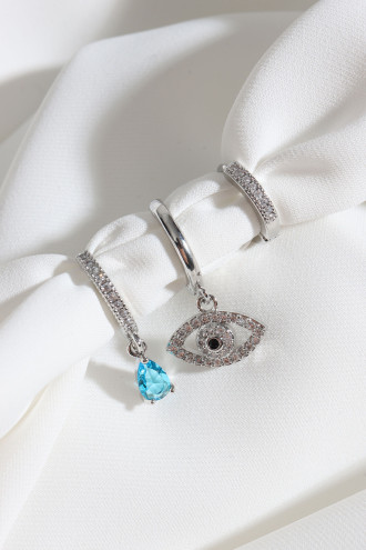 3'Lü Göz Figürlü Gümüş Renk Küpe 3'Lü Göz Figürlü Gümüş Renk Küpe