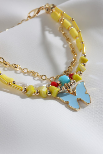 3'Lü Kelebek Uçlu Fimo Boncuk Detaylı Sarı Bileklik