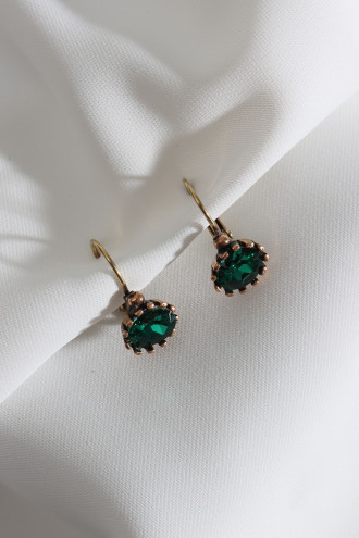 Oval Yeşil Taşlı Otantik Küpe