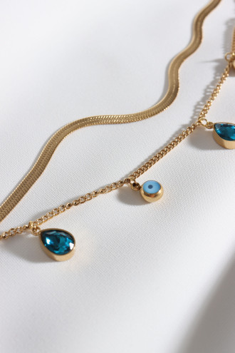 Lacivert Damla Taşlı 2'Li Gold Renk Çelik Bileklik Lacivert Damla Taşlı 2'Li Gold Renk Çelik Bileklik