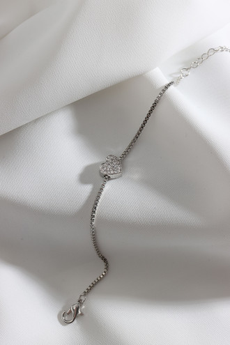 Beyaz Zircon Taşlı Gümüş Renk Kalp Bileklik