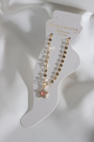 Pembe Mineli Yıldız Gold Renk Halhal