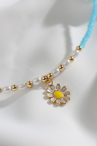 Mavi Boncuklu Papatya Figür Çıtır Kolye