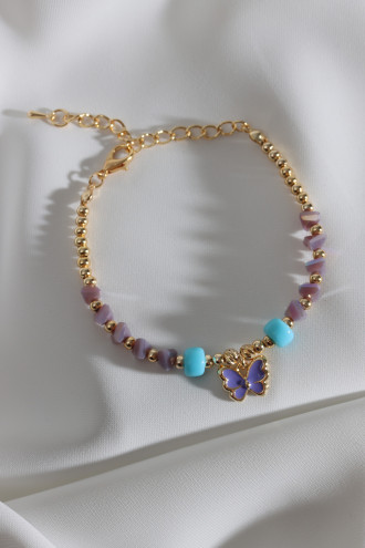 Mor Kristal Taşlı Mor Mineli Kelebek Bileklik