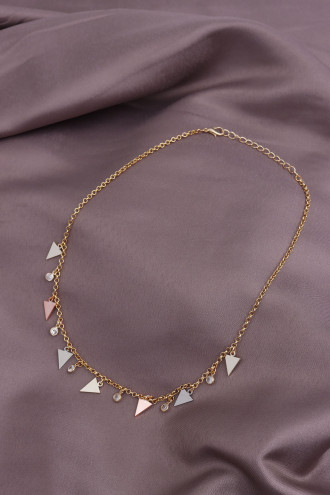 Taş Detaylı Üçgen Aparat Sallantılı Rose-Gold Renk Kolye