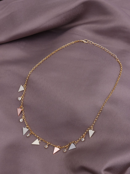 Taş Detaylı Üçgen Aparat Sallantılı Rose-Gold Renk Kolye