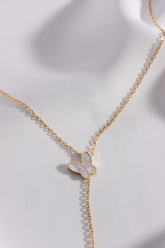 Gold Renk Çelik Sedef Taşlı Kelebek Sallantılı Kolye