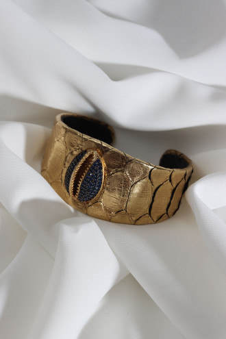 Gold Renk Deri Görünümlü Deniz Kabuklu Bilezik