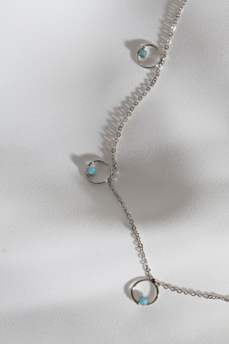 Turkuaz Boncuklu Halkalı Ince Zincirli Gümüş Renk Kolye