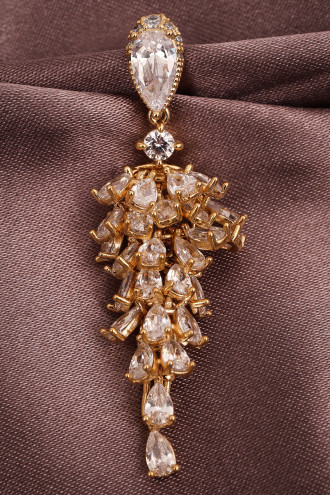 Gold Renk Zircon Taşlı Süzme Sallantılı Abiye Küpe