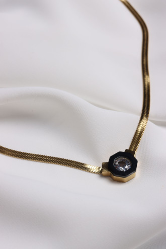 Çelik Gold Renk Taşlı Çağla Model Italyan Zincir