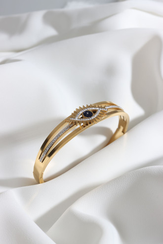 Göz Figürlü Gold Renk Çelik Kelepçe Bileklik Göz Figürlü Gold Renk Çelik Kelepçe Bileklik