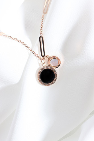 Çelik Siyah Mineli Rose Renk Zincir Kolye