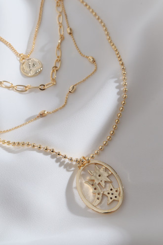 Ay-Yıldız Figürlü 4'Lü Gold Renk Zincir Kolye