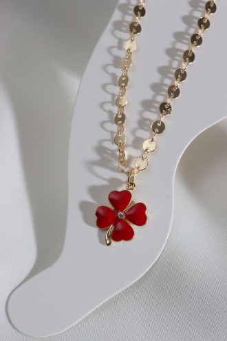 Kırmızı Mineli Zircon Taşlı Dört Yapraklı Yonca Halhal