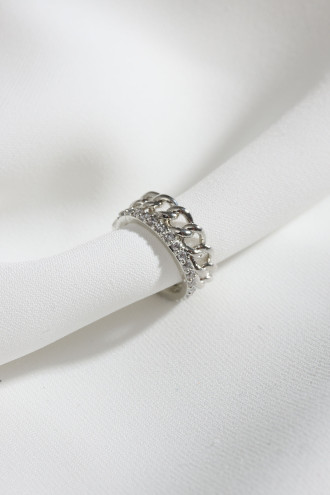 Iki Sıralı Taşlı Tek Sıkıştırmalı Gümüş Renk Kıkırdak Küpe