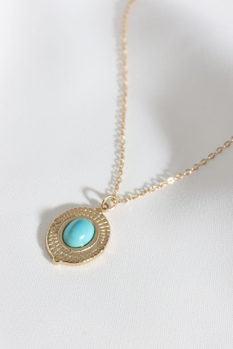 Mercan Taşlı Oval Vintage Çelik Kolye Mercan Taşlı Oval Vintage Çelik Kolye