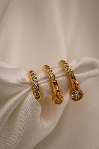 Tek Taşlı 3'Lü Set Gold Renk Küpe Tek Taşlı 3'Lü Set Gold Renk Küpe