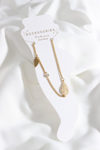 Yaprak Detaylı Çelik Gold Renk Halhal